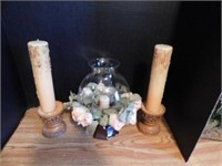Pillar candles on matching bases - rose candle