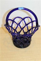 COBALT BLUE OPEN WOVEN GLASS BASKET