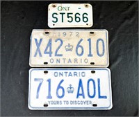 3 ONTARIO LICENSE PLATES (singles)