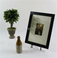Artificial Topiary Plant, Signed Print, Stoneware
