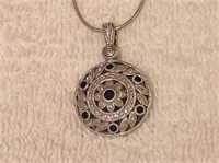 Sterling Silver Diamond And Sapphire Necklace