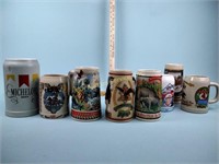 Collectible beer steins including Budweiser