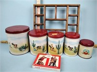 Kitchen canisters, Coca-Cola playing cards, wood
