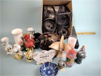 Vases, figurines, ceramic basket, hat pin holder,