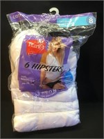 Hanes white cotton hipsters size 8