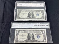 2 - 1957B Graded $1 Silver Certificates