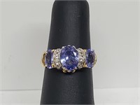 .925 Sterling Silver Amethyst/Diamond Ring