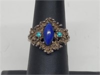 .925 Sterling Silver Blue Stone Ring