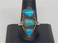 .925 Sterl Silv Blue Opal/Turquoise Ring