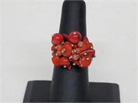 .925 Sterling Silver Coral Ring