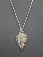 .925 Sterling Silver Opal Shell Pendant & Chain