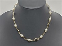 .925 Sterling Silver Pearl/Onyx Bead Necklace