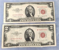 Pair of 1954B, C $2 Red Seals