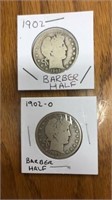 2 Barber half dollars. 1902 & 1902 O