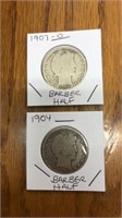 2 Barber half dollars. 1904 & 1907 O