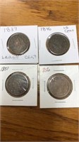 4 large 1cent coins. 1837, 1846, 1751, 1856