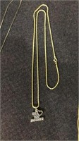 Long gold colored necklace & silver charm. ALL
