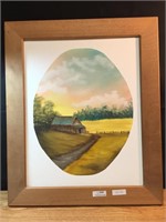 Framed Old Barn in Pasture Painting