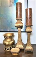 Two Gold Finish Candle Stands