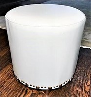 Round Taupe Leather Foot Stool