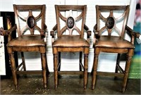 Three Bar Stools with Leather Seats
