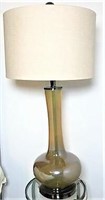 Amber Glass Table Lamp & Fabric Shade