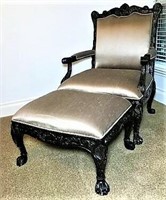 Carved English Style Arm Chair & Foot