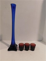 Cobalt Glass Vase and amethyst shot glasses