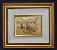 Framed Gold Washed Metal Picture - Signed