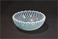 Early Pressed Glass Blue Opalescent Swirl Bowl
