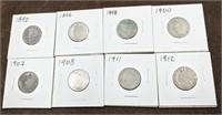 Collection of eight Liberty V Nickel coins