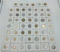 Collection of 55 vintage French coins in holders