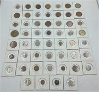 Collection of 53 Mexican vintage coins in holders