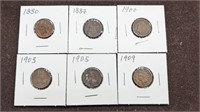 Collection of six antique Indian Head Pennies