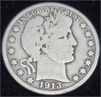 1913 Barber Half Dollar Silver Coin