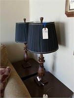2 BROWN DECORATOR LAMPS W/ BLACK SHADES