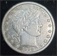 Rare 1898 S Barber Half Dollar Silver Coin