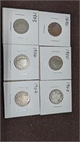 Collection of 6 Liberty V Nickel coins 1890-1907