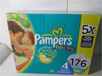 UNOPENED BOX OF PAMPERS DIAPER 176CT SIZE 4
