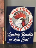 RED COMB POULTRY FEED TIN SIGN-APPROX 26.5"TX20"L