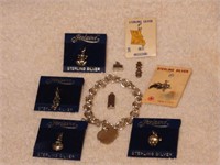 Sterling Silver Charm Bracelet and Charms