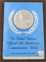 Solid sterling silver United Nations medal coin