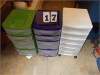 3 plastic drawer units