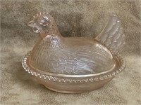 Hen on Nest Pink Glass Indiana Glass Co