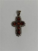 Sterling Silver Red, White Stone Cross