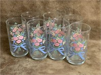 Vintage Floral Drinking Glasses 5.5" tall