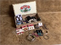 Large Selection of Jewelry in Cigar Box