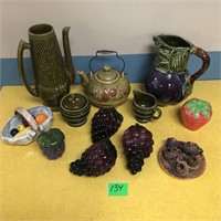 Misc. Lot with Ceramic Items & Decorative Grapes