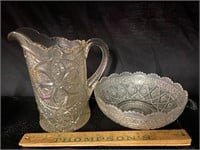 Antique glass pitcher and bowl