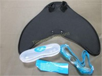 Swim goggles and mermaid fin flippers